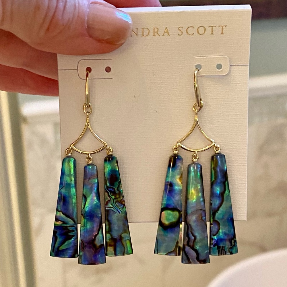 Kendra Scott Layton Dangle Statement Earrings! Beautiful Abalone & Gold! NWT!